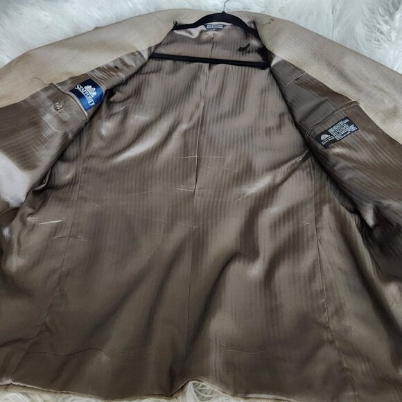 Stafford Men's Suit Jacket Size 44R Beige 100% Wool Collared 3 Button Blazer - Picture 5 of 11